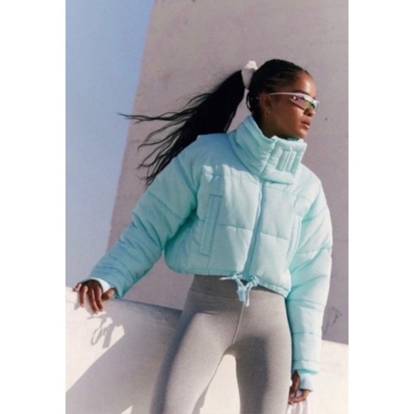 NWOT Free People High Frequency Cropped Puffer Reflection Blue - Size Small - Picture 1 of 8